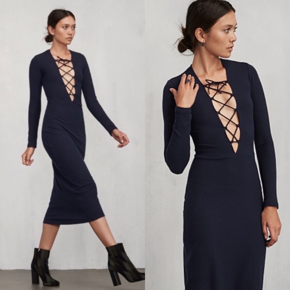 Reformation Edison Black Midi Dress